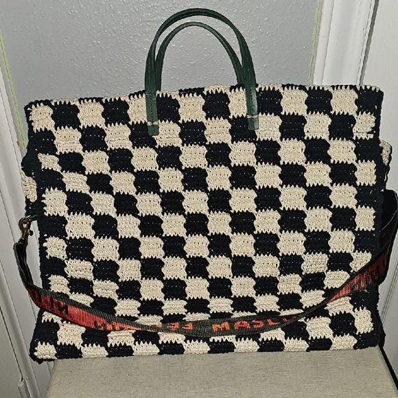 Black and White Checkered Women Bag - Picture 1 of 6